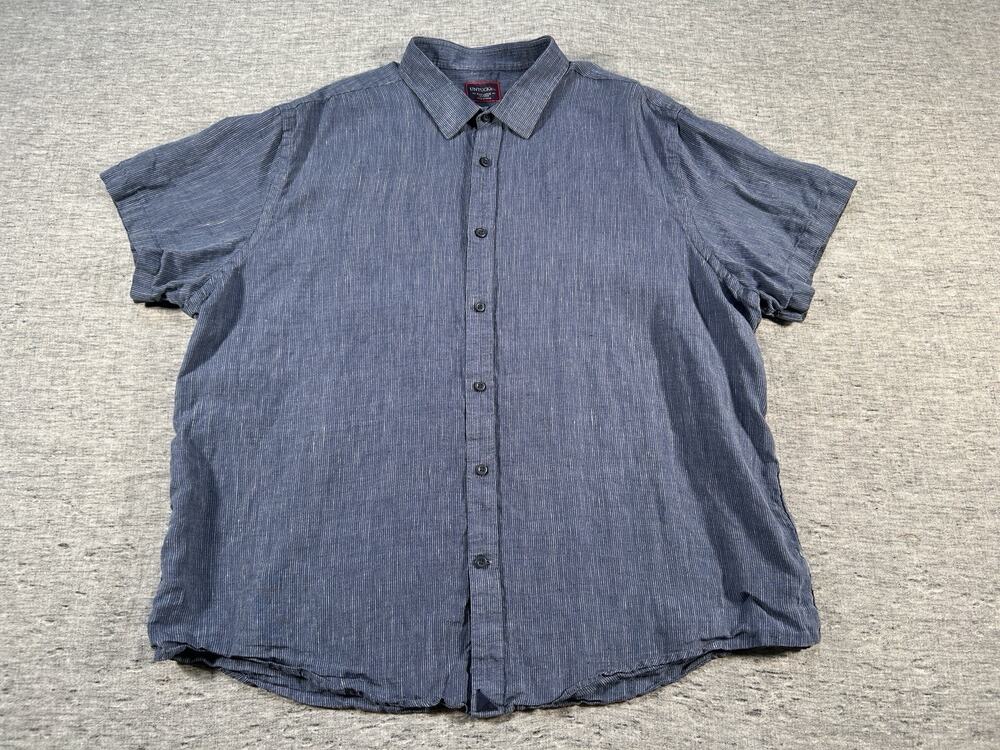 UNTUCKit Linen Shirt Mens XXXL Blue Stripes Short Sleeve Button-Up Resort Wear